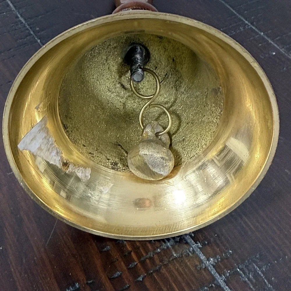 Vintage Captain's Table Brass Hand Bell with Wood Handle 8.25